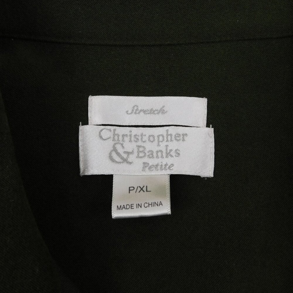 Christopher And Banks Women PXL Green Button Up Stretch Shirt Bird House Tree - Picture 8 of 10